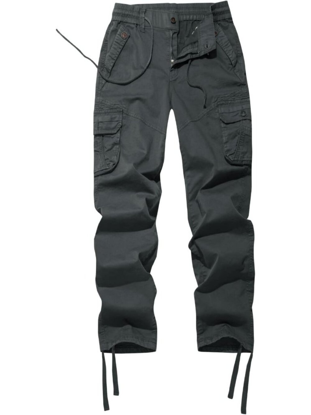 Mid Rise Drawstring Elastic Waist Multi-Pocket Outdoor Cargo Pants for Hiking